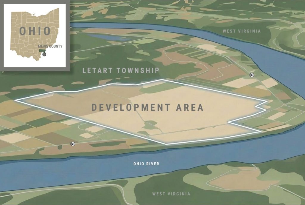 Map of the Meigs County development area in Letart Township along the Ohio River